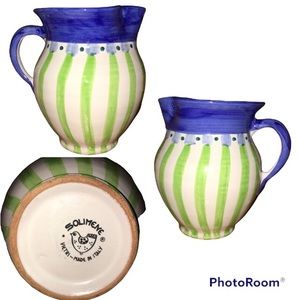 Vietri Solimene Italy Handpainted Italian Pottery Pitcher With Crimped Spout
